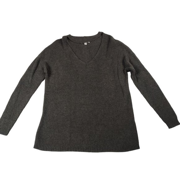 American Eagle Sweaters - American Eagle Womens Sweater V Neck Choker Ribbed Knit Casual Dark Grey sz M